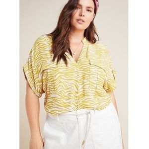Anthropologie Maeve Mustard Yellow Zebra Print Top Size 2XL